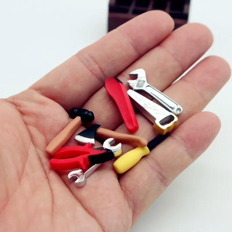 1: 12 Miniatúrna drevená multifunkčná sada náradia pre bábiky, miniatúrna sada náradia, ozdoba, miniatúrne fotografické dekorácie, rekvizity