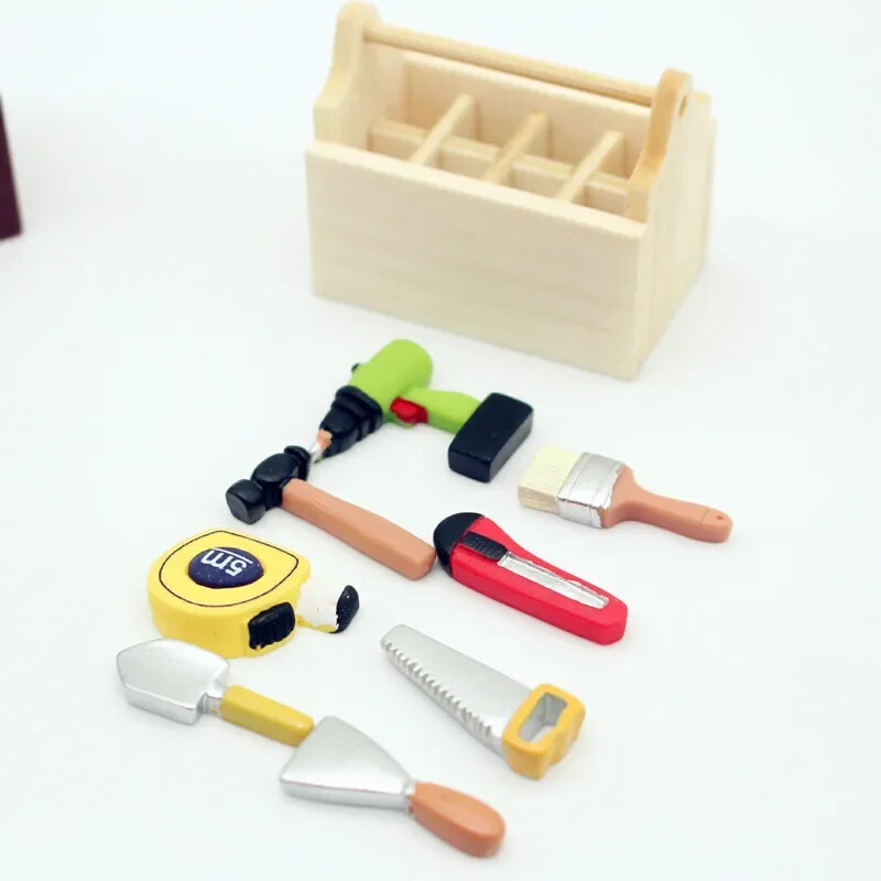1: 12 Miniatúrna drevená multifunkčná sada náradia pre bábiky, miniatúrna sada náradia, ozdoba, miniatúrne fotografické dekorácie, rekvizity