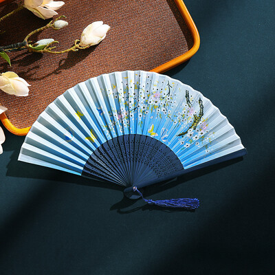 Vintažinis šilkas, sulankstomas vėduoklė, kinų menas amatai, dovanos namų dekoravimui, šokių rankų ventiliatorius, bambuko kambario dekoras, medinis ventiliatorius, rankinis ventiliatorius