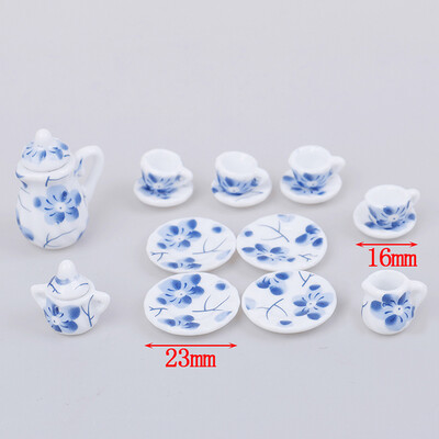15Pcs 1:12 миниатюрен порцеланов комплект чаши за чай Chintz цвете сервиз Кухня Куклена къща Мебели Играчки за деца Чайник Направи си сам играчки