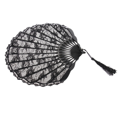 Női összecsukható esküvői kézi legyezők Vintage retro virág csipke kézi összecsukható kézi ventilátor kézi legyezők Összecsukható legyezők bojttal