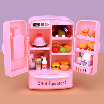 Mini frigider cu două uși Jucării pentru fete Mobilier de bucătărie în miniatură Accesorii pentru păpuși Barbie și copii Joacă jocuri cu mâncare