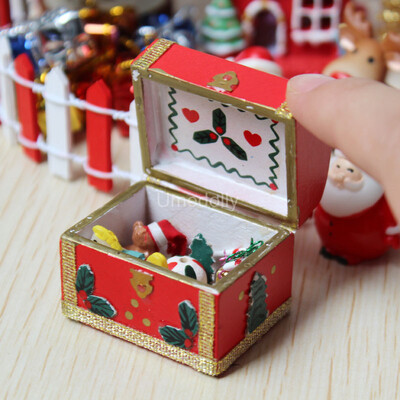 1/12 Kisméretű miniatűr babaház karácsonyi játékdoboz, színjáték babaház minibútor kiegészítők játék