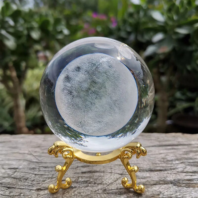60 mm-es kristálygömb 3D lézergravírozott Hold gömbgömb figura állvánnyal kvarcüveg otthoni irodai dekorációs díszek, ajándékok