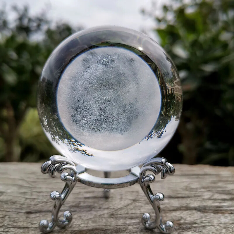 60 mm-es kristálygömb 3D lézergravírozott Hold gömbgömb figura állvánnyal kvarcüveg otthoni irodai dekorációs díszek, ajándékok