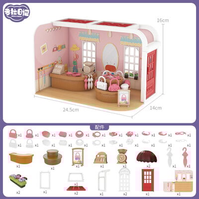 Set de mobilă în miniatură pentru casă de păpuși Camera de zi/dormitor/baie Model de jucărie cu scenă pentru casă de păpuși cu mini cadou de vilă Jucării de prefăcăre