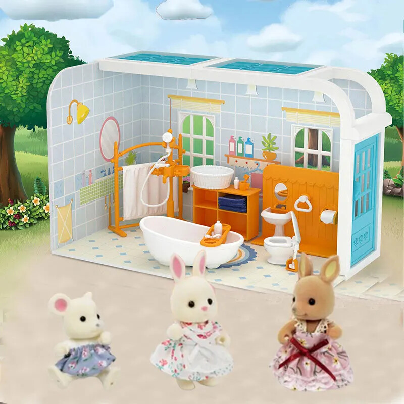 Set de mobilă în miniatură pentru casă de păpuși Camera de zi/dormitor/baie Model de jucărie cu scenă pentru casă de păpuși cu mini cadou de vilă Jucării de prefăcăre