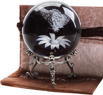 H&D 3D Laser Butterfly Flower Crystal Ball Paperweight Φιγούρες από γυάλινη σφαίρα Διακοσμητικές μπάλες Δώρο (60mm)