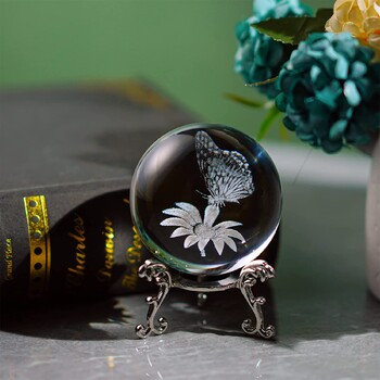 H&D 3D Laser Butterfly Flower Crystal Ball Paperweight Φιγούρες από γυάλινη σφαίρα Διακοσμητικές μπάλες Δώρο (60mm)