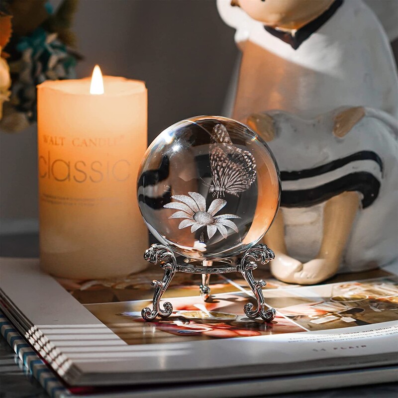 H&D 3D Laser Fluture Floare Minge de Cristal Precipită hârtie Sferă de sticlă Figurine Mingi decorative Cadou (60mm)