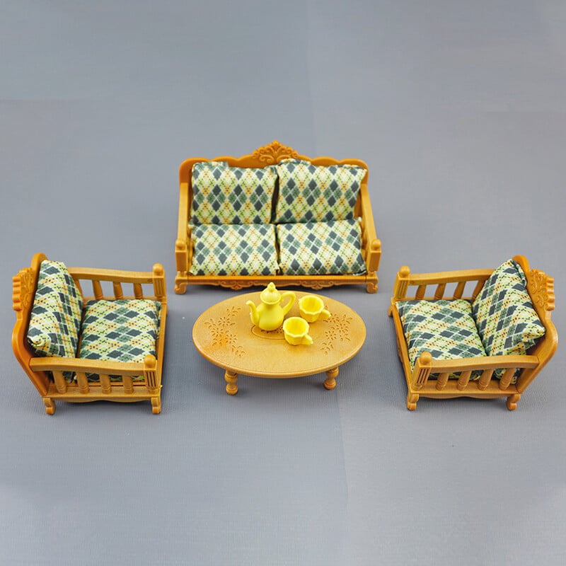 Set de sufragerie în miniatură 1:12 canapea cu pernă dulap TV pădure familie casă de păpuși mobilier accesorii bricolaj decor pentru cadou fete