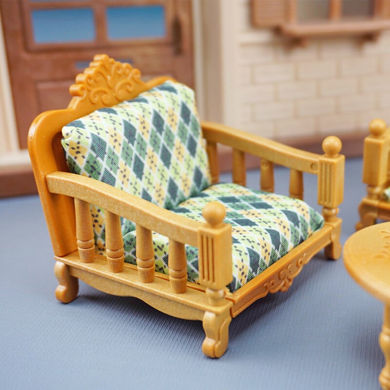 Set de sufragerie în miniatură 1:12 canapea cu pernă dulap TV pădure familie casă de păpuși mobilier accesorii bricolaj decor pentru cadou fete