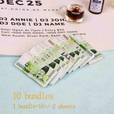 Miniatűr tárgyak Mini Dollár Euro Koreai Won Money Bankjegyek Modell Barbie Doll Ob11 1/6 1/12 Akciófigura babák Kiegészítők