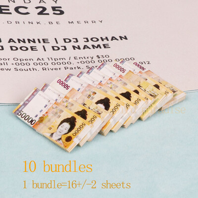 Miniatűr tárgyak Mini Dollár Euro Koreai Won Money Bankjegyek Modell Barbie Doll Ob11 1/6 1/12 Akciófigura babák Kiegészítők