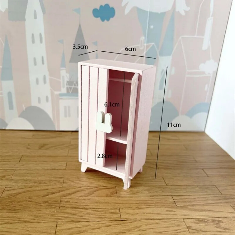1:12 Dollhouse Spálňa Šatníková skriňa Simulácia Miniatúrna skriňa Drevený nábytok Model pre Dollhouse Dekorácia Detská hračka