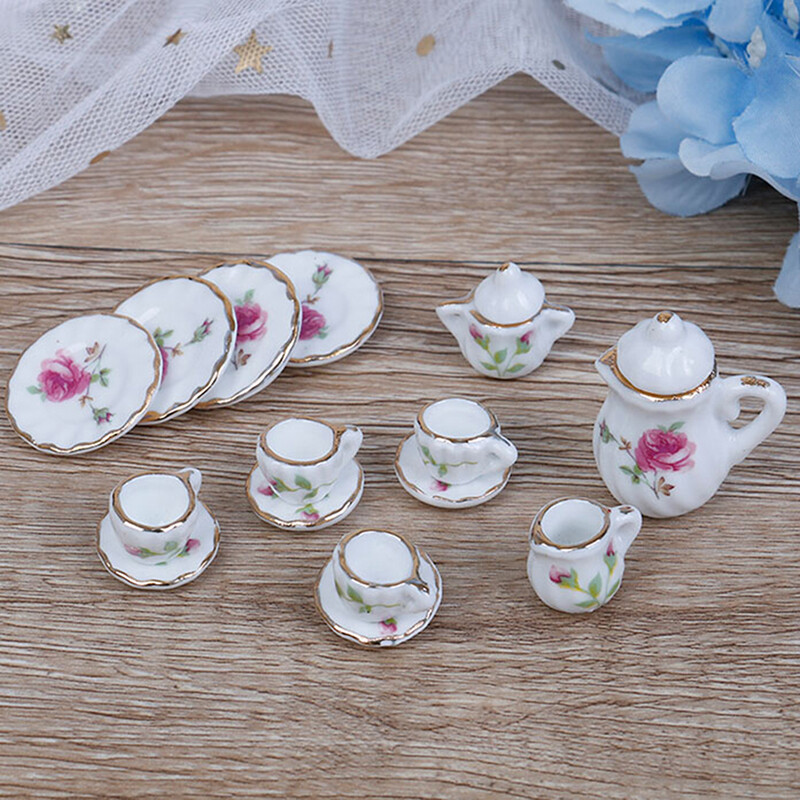 15 ks 1:12 Domček pre bábiky Miniatúrny riad Porcelánové keramické šálky na čaj Súprava hračiek