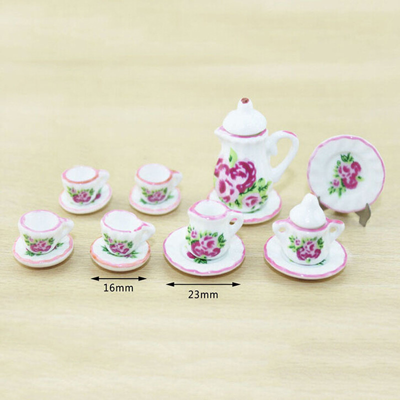 15 ks 1:12 Domček pre bábiky Miniatúrny riad Porcelánové keramické šálky na čaj Súprava hračiek