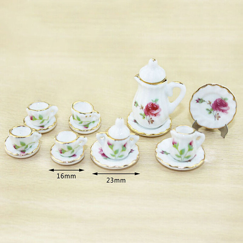 15 ks 1:12 Domček pre bábiky Miniatúrny riad Porcelánové keramické šálky na čaj Súprava hračiek