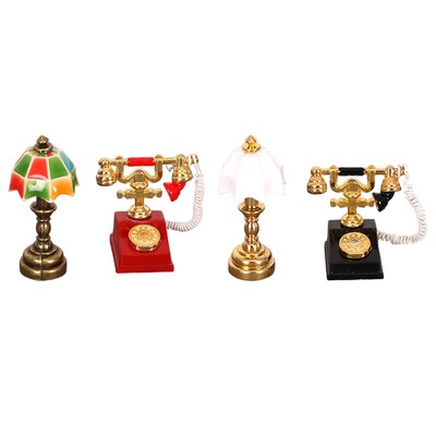 Minijaturna lampa za kućicu za lutke i set za rotirajući telefon Mini stolna lampa u omjeru 1/12 za mini sobu Diorama za kućicu za lutke Ukrasi za zabavu