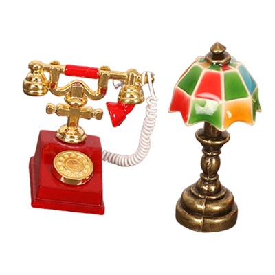 Miniatúrna lampa do domčeka pre bábiky a sada rotačného telefónu, mini stolová lampa v mierke 1/12 pre mini izbu, dioráma do domčeka pre bábiky, párty darčeky.