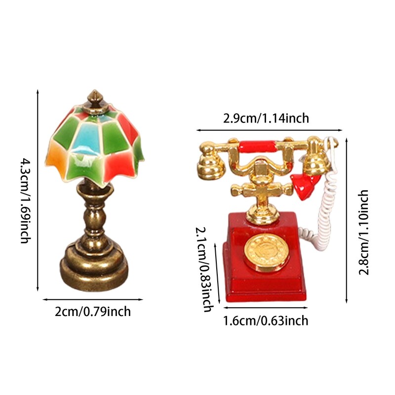 Miniatúrna lampa do domčeka pre bábiky a sada rotačného telefónu, mini stolová lampa v mierke 1/12 pre mini izbu, dioráma do domčeka pre bábiky, párty darčeky.