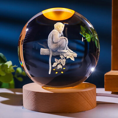 12 állat kínai zodiákus kristálygömb LED világítással gömb állvány tartó lézergravírozás üveggolyó dekorációs fotó kellékek