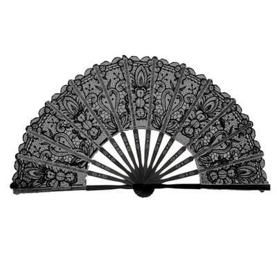 Vintage skladací vejár s čipkovým lemom a strapcovým príveskom, elegantný bambusový ručný vejár s čipkou a kvetinovým vzorom na svadobnú domácu dekoráciu