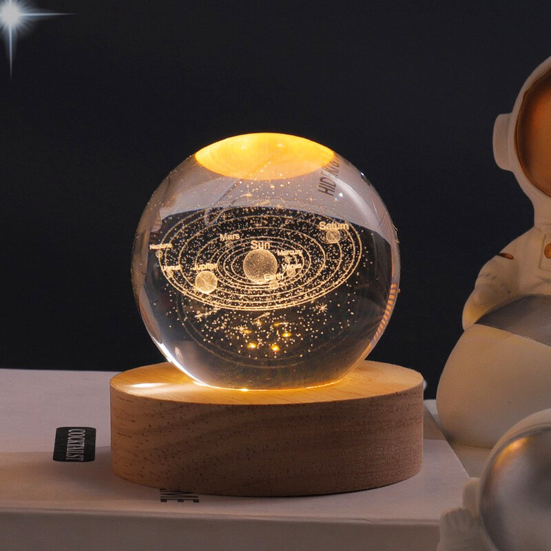 Krištáľová guľa LED nočné svetlo Galaxy 3D planéta Mesiac lampa spálňa bytové dekorácie pre deti párty deti narodeniny vianočné darčeky
