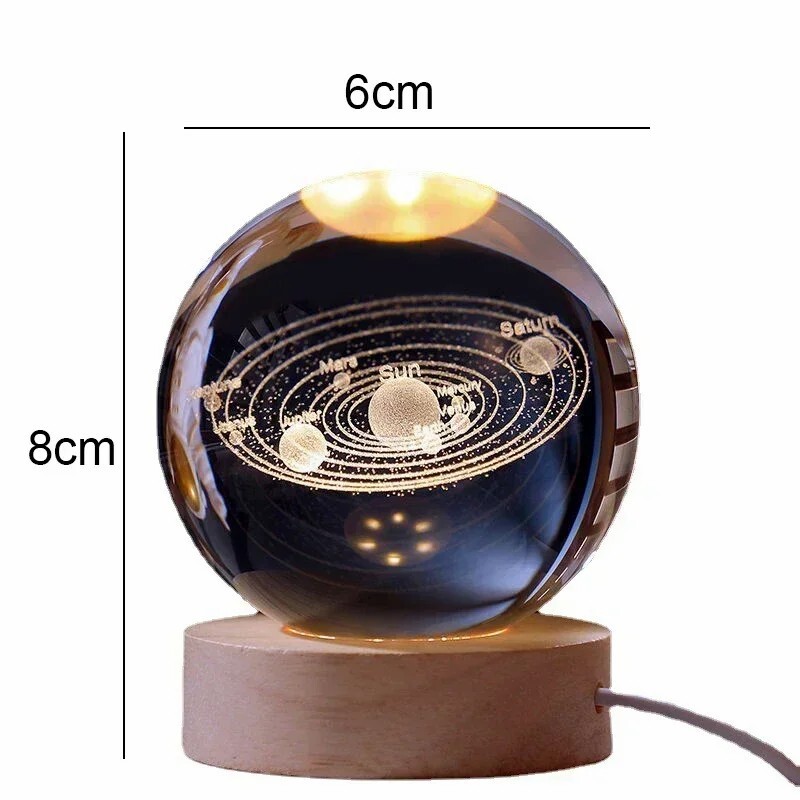 Krištáľová guľa 3D planéta guľa dekorácia detské svetlo do spálne bytové dekorácie Saturn Slnko krištáľová guľa snehová guľa lampa krištáľové gule