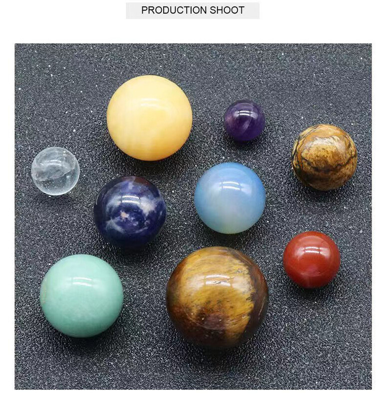 Natūralus krištolas 9 planetos rutulys saulės saulės sistema uolos kvarcas akmenys karoliukai gydomieji reiki čakra energijos sfera galaktika modelis gaublys
