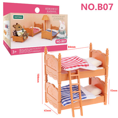 Lėlių namelio priedai Miško šeimos miniatiūriniai reikmenys Retro princesės miegamojo dviaukštės lovos miniatiūros 2022 m. Nauji lėlių namelio baldai