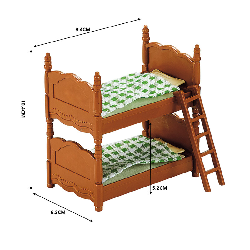 Lėlių namelio priedai Miško šeimos miniatiūriniai reikmenys Retro princesės miegamojo dviaukštės lovos miniatiūros 2022 m. Nauji lėlių namelio baldai