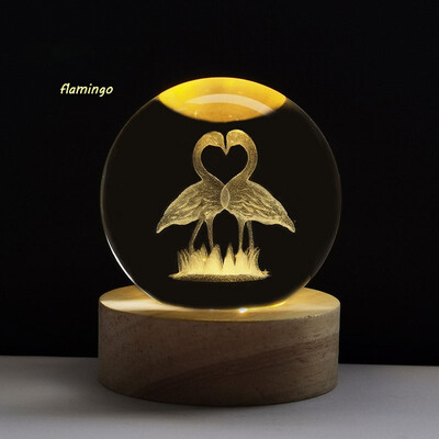 Flamingo üvegkristálygömb napelemes rendszer Bolas De Nieve Cristal tömörfa alaplap asztali dekoráció hógömb Decoração Para Quarto