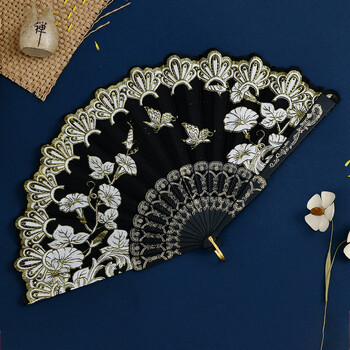 Νέα κινεζικά πολυτελή Gliding Fold Fan Wedding Bridal Fan Dance Performance Props Retro Floral Glitter Butterfly Fans Crafts