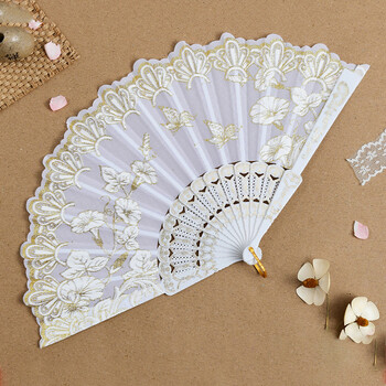 Νέα κινεζικά πολυτελή Gliding Fold Fan Wedding Bridal Fan Dance Performance Props Retro Floral Glitter Butterfly Fans Crafts