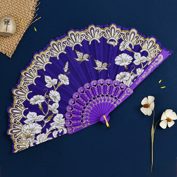 Νέα κινεζικά πολυτελή Gliding Fold Fan Wedding Bridal Fan Dance Performance Props Retro Floral Glitter Butterfly Fans Crafts