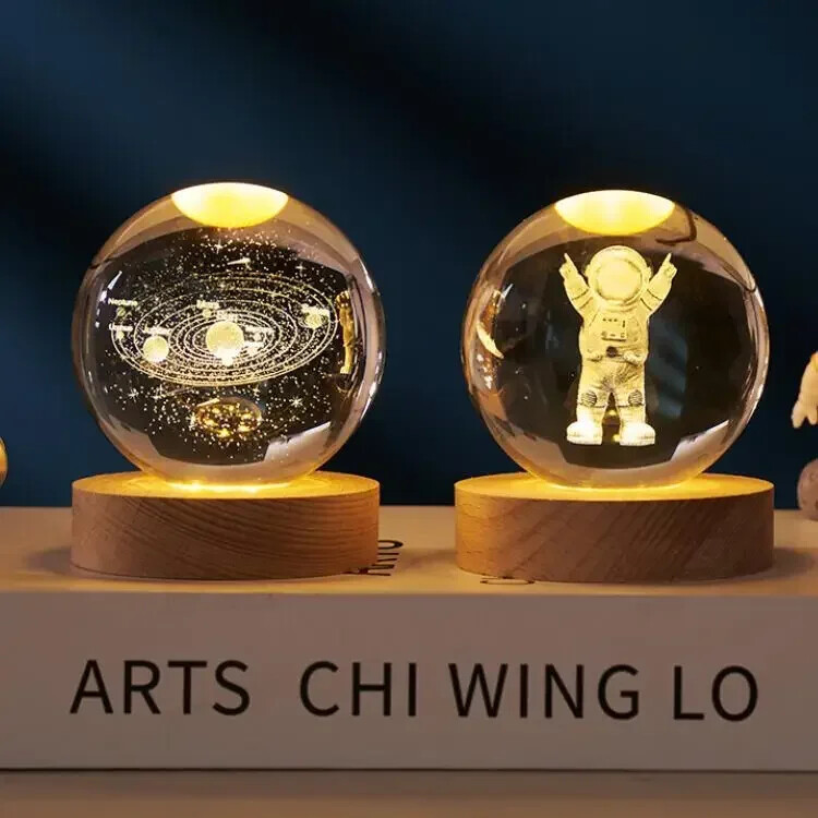 6cm 3D кристална топка Crystal Planet Нощна светлина Лазерно гравиран глобус на Слънчевата система Астрономия Подарък за рожден ден Декорация на домашен работен плот