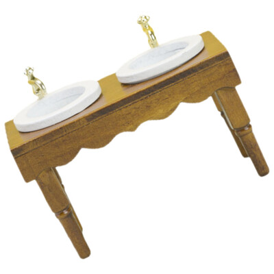 1:12 Leļļu namiņš Miniatūras mēbeles Vannas istabas aina Divu izlietņu izlietne (valriekstu krāsā) Mazgāšanas Rota Dekorācija Koka