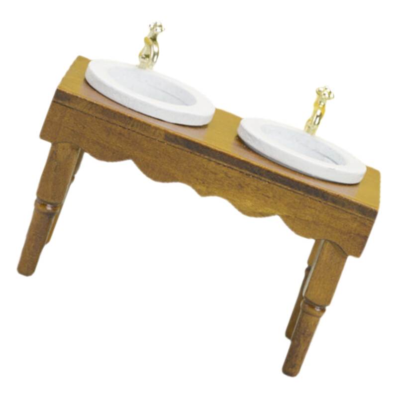 1:12 Babaház Miniatűr Bútor Fürdőszoba Jelenet Dupla mosdó Mosogató (dió színű) Mosogató Dísz Dekoráció Fa