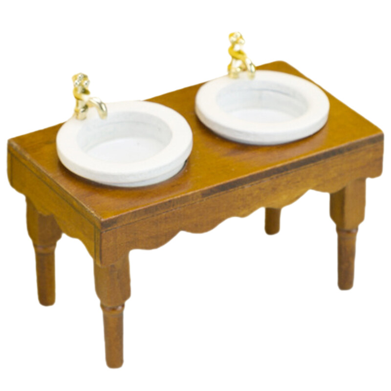 1:12 Babaház Miniatűr Bútor Fürdőszoba Jelenet Dupla mosdó Mosogató (dió színű) Mosogató Dísz Dekoráció Fa