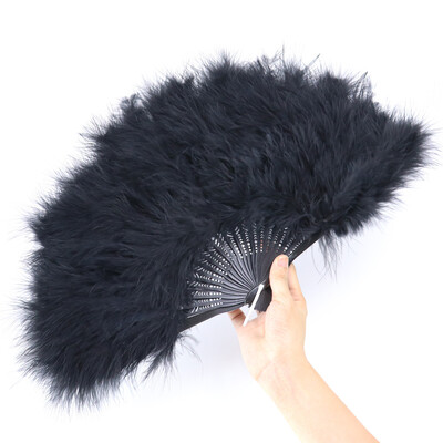1 db Fekete bolyhos pulykatoll legyező Elegáns összecsukható ventilátor esküvői színpadi előadáshoz Dekoráció Kézműves Legyezők 45x25cm