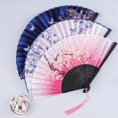 Vintage hodvábny skladací ručný ventilátor, čínsky japonský bambusový ventilátor, remeselné darčeky, dámske tanečné rekvizity, bytové dekorácie, ozdoby