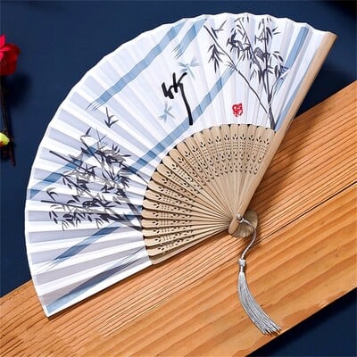 Vintage hodvábny skladací ručný ventilátor, čínsky japonský bambusový ventilátor, remeselné darčeky, dámske tanečné rekvizity, bytové dekorácie, ozdoby