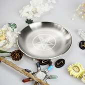 Wicca pentagram oltárna sviečka kadidlo astrológia mesiac hviezdna fáza strieborný držiak Metatron svietnik pentagram tanier šperky miska