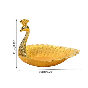 Όμορφο χρυσό πιάτο φρούτων Peacock Πολυτελές δίσκος από κράμα ψευδαργύρου Λεπτό πιάτο αποθήκευσης για μπιχλιμπίδι καραμέλα Σνακ σερβιρίσματος κοσμημάτων διακόσμησης σπιτιού