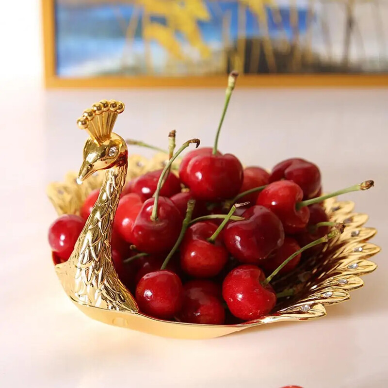 Krásny zlatý pávový ovocný tanier, luxusný podnos zo zliatiny zinku, jemný úložný tanier na cukrovinky, drobnosti, šperky, občerstvenie, servírovanie, domáca dekorácia