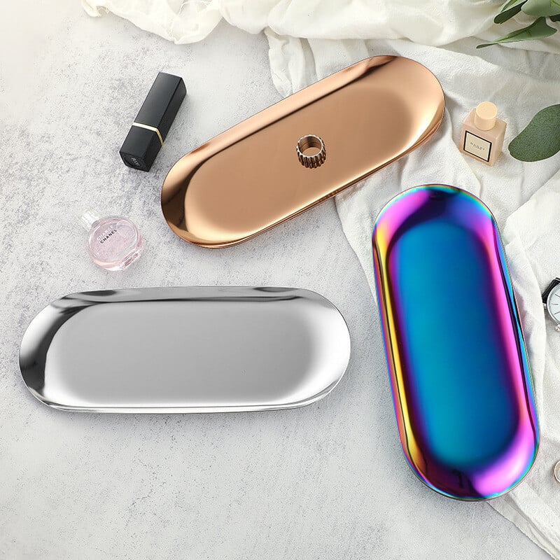 Šiuolaikinis paprastas metalinis nerūdijančio plieno laikymo padėklas papuošalų ekranas, šaudymo rekvizitai, smulkmenos, daugiafunkcinė dėžutė