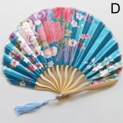 1 ks japonský štýl retro vejár v tvare mušle z hodvábnej látky bambusové skladacie vejáre svadobné ručné vejáre jednostranný kvet zakrivený vejárovitý