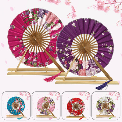 Új japán stílusú Sakura virág zseb összecsukható kézi ventilátor, kerek, kör alakú esküvői parti dekoráció ajándék bambusz szélmalom ventilátor lakberendezés