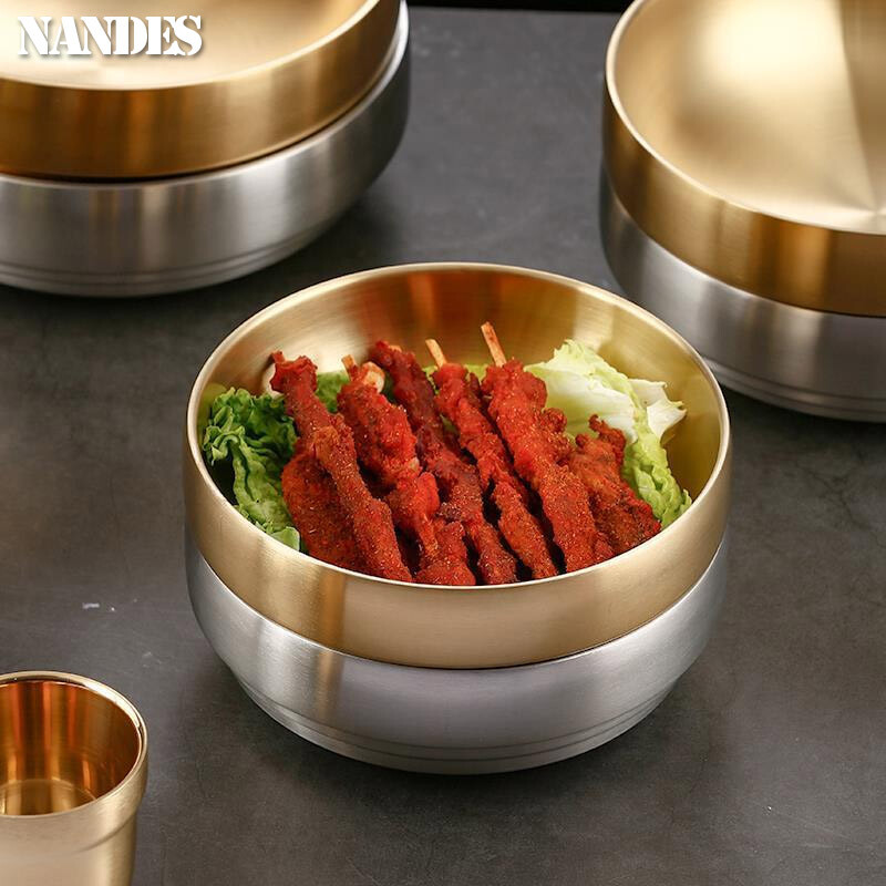 Kórejská dvojvrstvová miska na studené rezance z nehrdzavejúcej ocele 304, dvojitá stena, vákuová izolácia, japonská misa na ramen, šalátová misa, ovocná misa